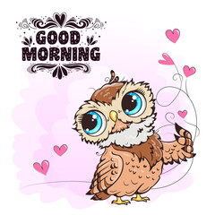 Little owl. Clipart  for nursery poster, t-shirt print, kids apparel, greeting card, label, or sticker. Vector illustration.