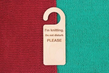 i'm knitting Do not disturb please sign on knitting red green christmas background