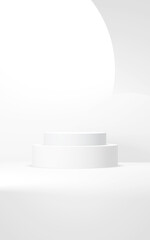 Podium abstract background. Geometric shape.Vertical white colors scene. Minimal 3d rendering. Scene with geometrical background. 3d render
