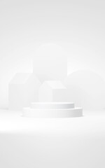 Podium abstract background. Geometric shape.Vertical white colors scene. Minimal 3d rendering. Scene with geometrical background. 3d render