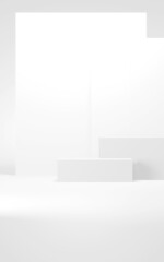 Podium abstract background. Geometric shape.Vertical white colors scene. Minimal 3d rendering. Scene with geometrical background. 3d render