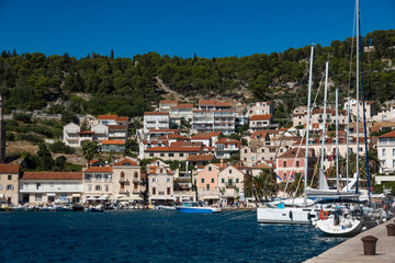 Fototapeta na wymiar Hvar, Croatia Boats in the Hvar harbour.