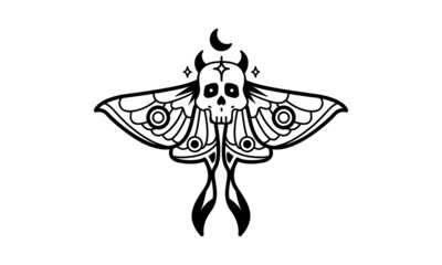 Vector illustration in the form of a skull with wings of a night moth.