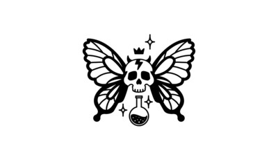 Vector illustration in the form of a skull with butterfly wings.