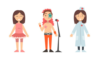 Cute Girl and Boy Having Different Profession Wearing Uniform Vector Set