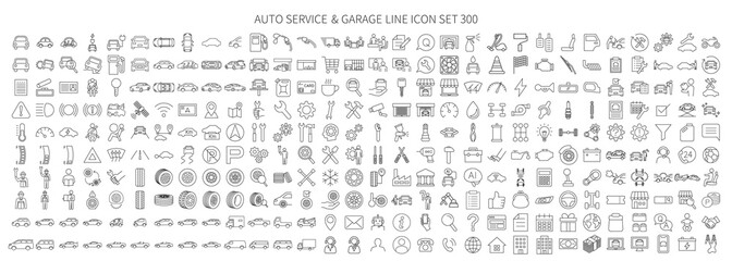 Icon set 300 related to auto service and garage - obrazy, fototapety, plakaty