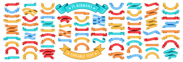 Colorful Vector Ribbon Banners. Set of Ribbons Banners with Label, Tag and Quality Badges. Banners set and colorful Ribbon, isolated on white background. Ribbon Banner in modern simple flat design