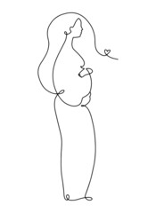 Line art pregnant woman, a standing woman with hands on belly. Elegant logo