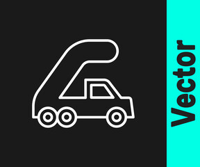 White line Passenger ladder for plane boarding icon isolated on black background. Airport stair travel. Vector