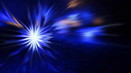Dark abstract futuristic background. Digital explosion, ultraviolet neon glow, blurred geometric lines.