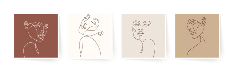 Set of vector stylized woman faces. Modern single line art. Woman beauty fashion concept, minimalistic style. © Oleksandra