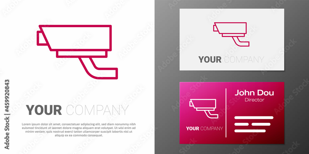 Poster logotype line security camera icon isolated on white background. logo design template element. vecto