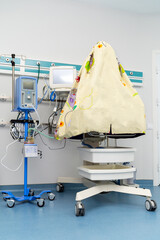 Modern interior emergency with nobody in ward. Emergency empty hospital baby ward.