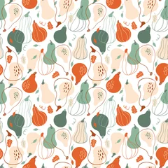 Fototapeten Vector seamless pattern with stylish pumpkins on white background. Happy Thanksgiving Day backdrop or Harvest Time in Scandinavian style. Abstract Autumn illustration. © danielekaterina