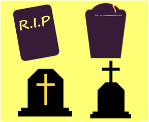 Tombs Black And Purple Objects Rip Signs Symbols Vector Illustration Abstract With Yellow Background