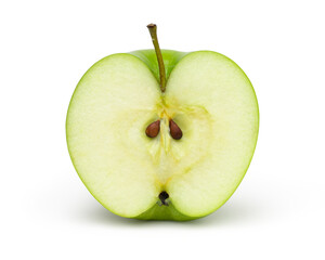 half green apple isolated on white background, fresh green apple fruit, With clipping path.