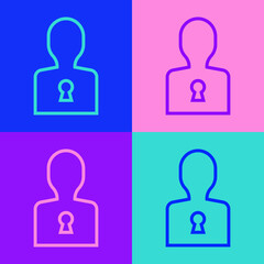 Pop art line Solution to the problem in psychology icon isolated on color background. Key. Therapy for mental health. Vector