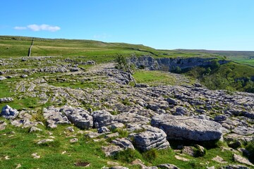 Malham cove limestone pavement in the North Yorkshire Dales National Park, England