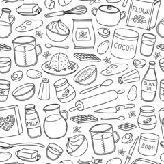 Seamless pattern with hand drawn cooking ingredients.