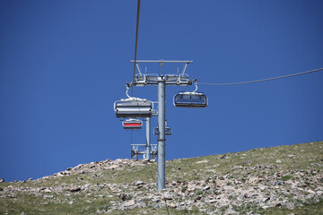 Chairlift goes up the mount Erciyes, Kayseri, Turkey
