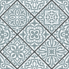 Portuguese azulejo ceramic tile seamless pattern. Mediterranean traditional ornament. Italian pottery or spanish majolica.