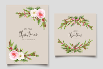 hand drawn watercolor christmas floral and leaves