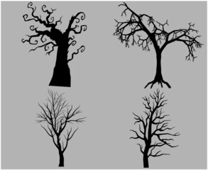 Trees Black Objects Signs Symbols Vector Illustration Abstract With Gray Background