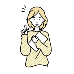 立って書類を手に持って何かひらめいたリモートワークの女性