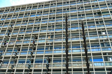 Exterior view of densely populated residential building Turin Italy September 28 2021