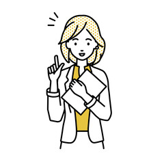 立って書類を手に持って何かひらめいたジャケットの女性