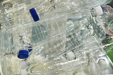 Close up view of wasted plastic bottles