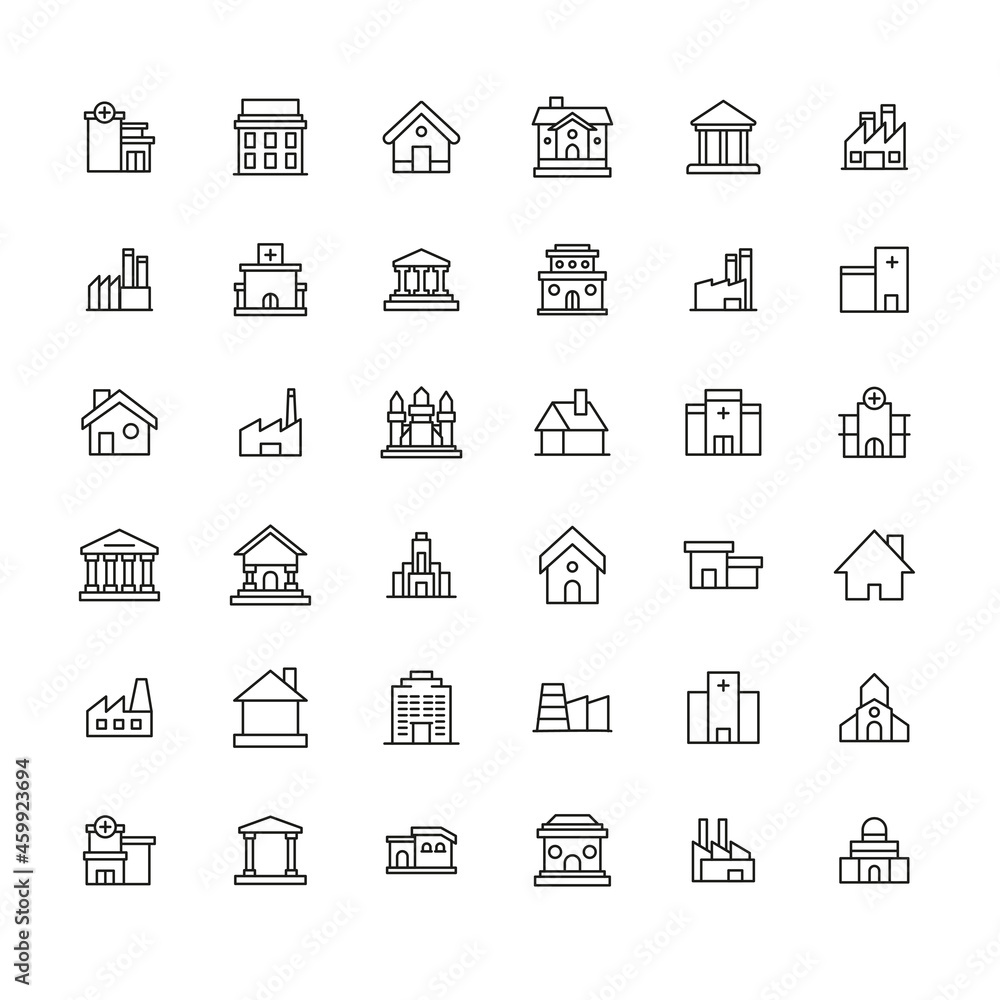 Poster simple set of architecture icons in trendy line style.