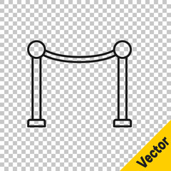 Black line Rope barrier icon isolated on transparent background. VIP event, luxury celebration. Celebrity party entrance. Vector