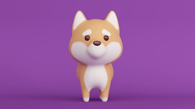 Cute Shiba Inu dog on a lilac background. Minimal modern seamless motion design. Abstract animation. 3d rendering