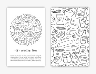 Card templates with hand drawn cooking ingredients.