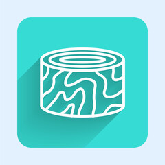 White line Tree stump icon isolated with long shadow background. Green square button. Vector