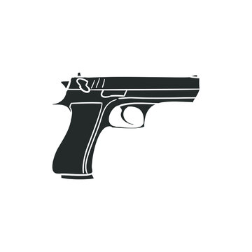 Gun 9mm Icon Silhouette Illustration. Weapon Vector Graphic Pictogram Symbol Clip Art. Doodle Sketch Black Sign.