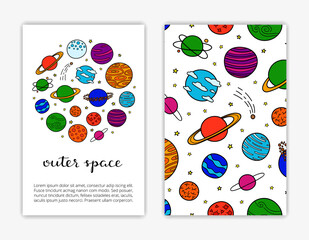 Card templates with fantastic space planets. © Minur