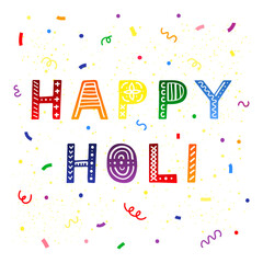 Hand drawn colorful lettering happy holi.