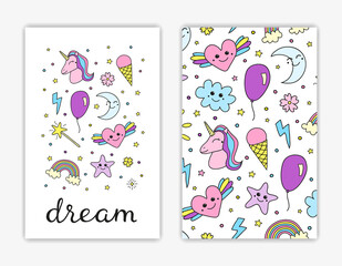 Card templates with hand drawn cute items.