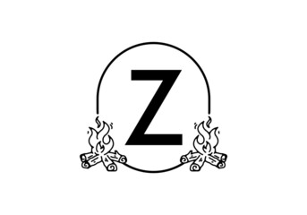 Black line art of bonfire with Z initial letter