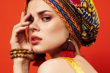 pretty woman in multicolored turban attractive look Jewelry Studio Model