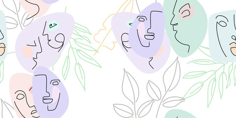 Face line pattern. Minimal art one line drawing.