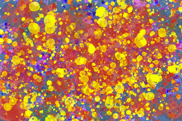 Multicolored watercolor blots and splashes on a grey background.