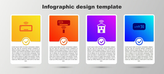 Set Computer keyboard, Air conditioner, Smart home with wi-fi and 5G wireless internet. Business infographic template. Vector