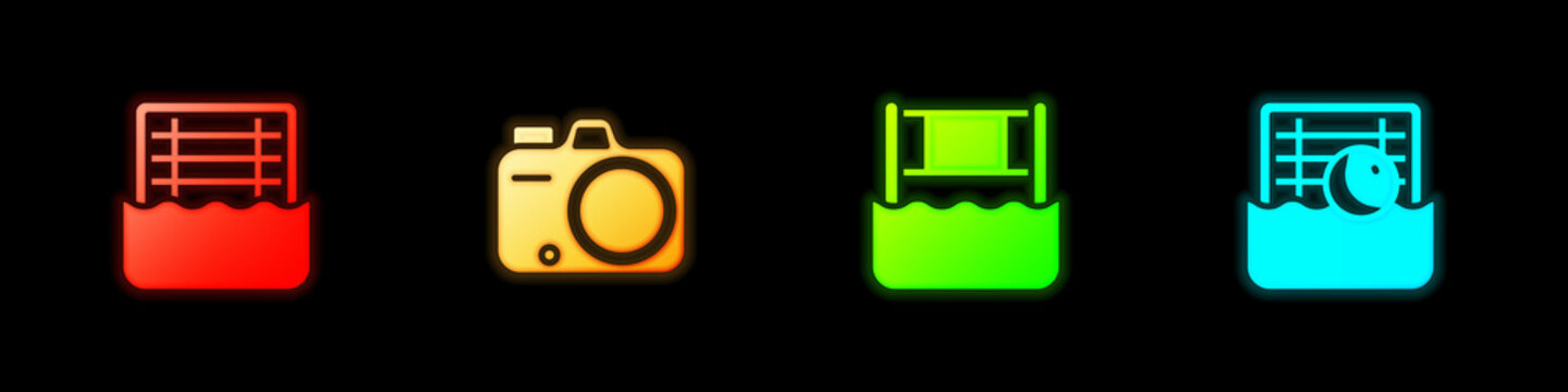 Set Water polo, Photo camera, volleyball net and icon. Vector