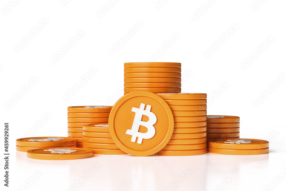 Poster pile of bitcoin coins in various stacks. nice for cryptocurrency and digital money concepts. high qu