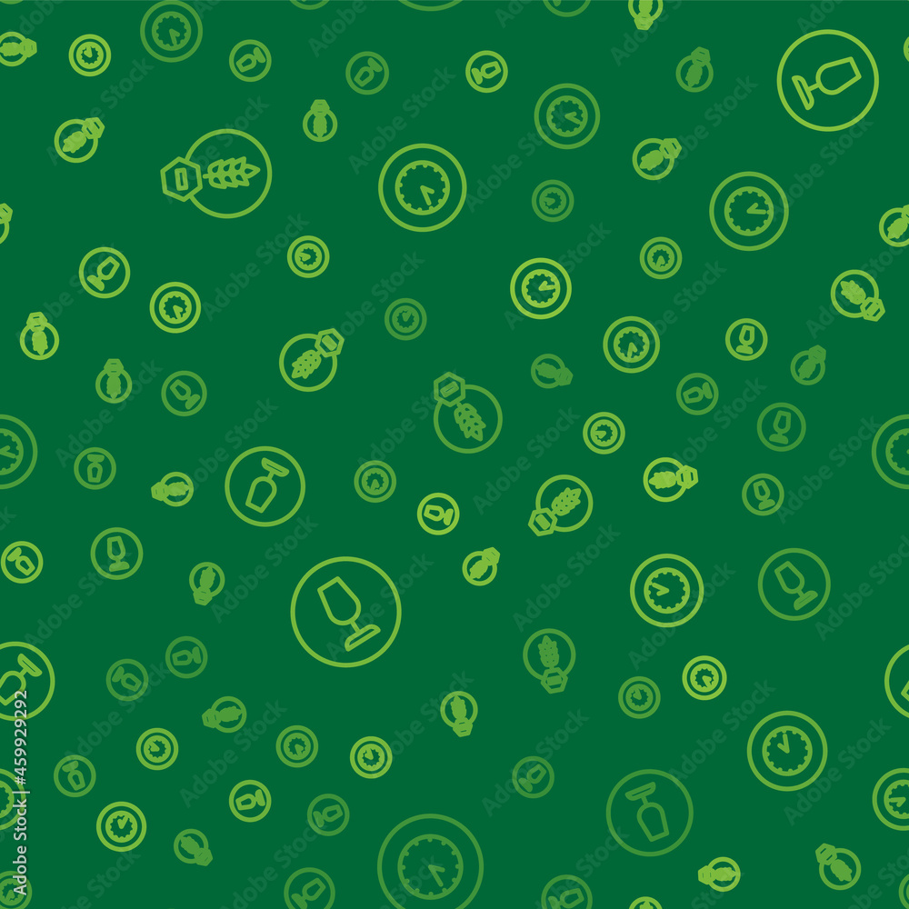 Aufkleber set line gluten free grain, fragile broken glass and clock on seamless pattern. vector