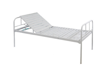 A simple medical bed on a white background. To care for a patient in a hospital or at home.