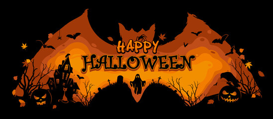 Halloween Illustration on a bat background. Happy Halloween Vectors. Halloween posters